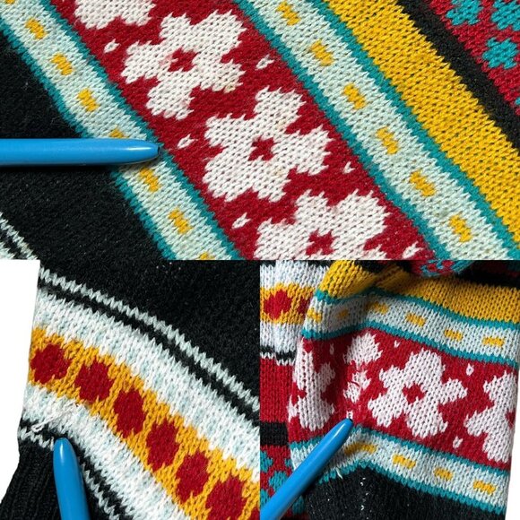 80s vintage daisy stripe sweater retro twee pattern acrylic crewneck print. - Picture 7 of 7